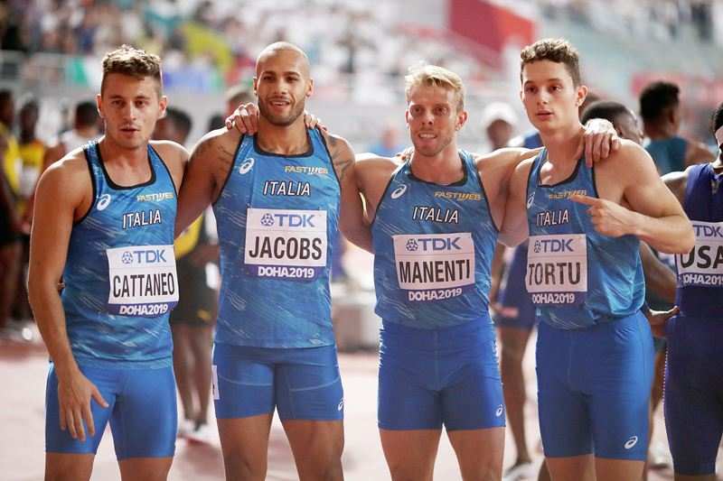 Lamont Marcell Jacobs as a part of the Italian team at the 2019 World Athletics Championships