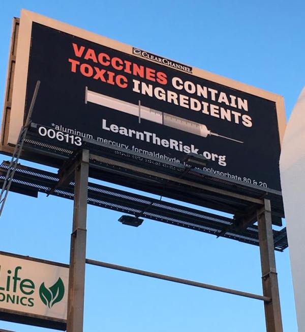 Learn the Risk's billboard campaigns claiming vaccines contain toxic ingredients