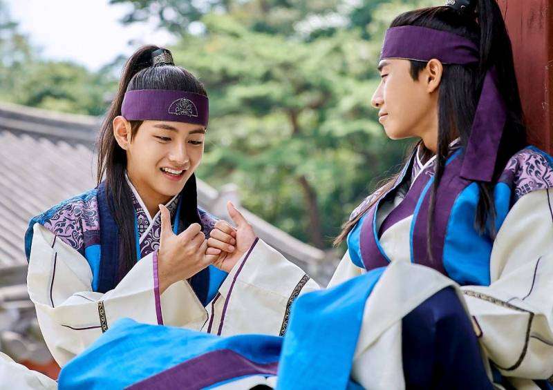Park Seo-joon with BTS's V in a scene from Hwarang: The Poet Warrior Youth (2016)