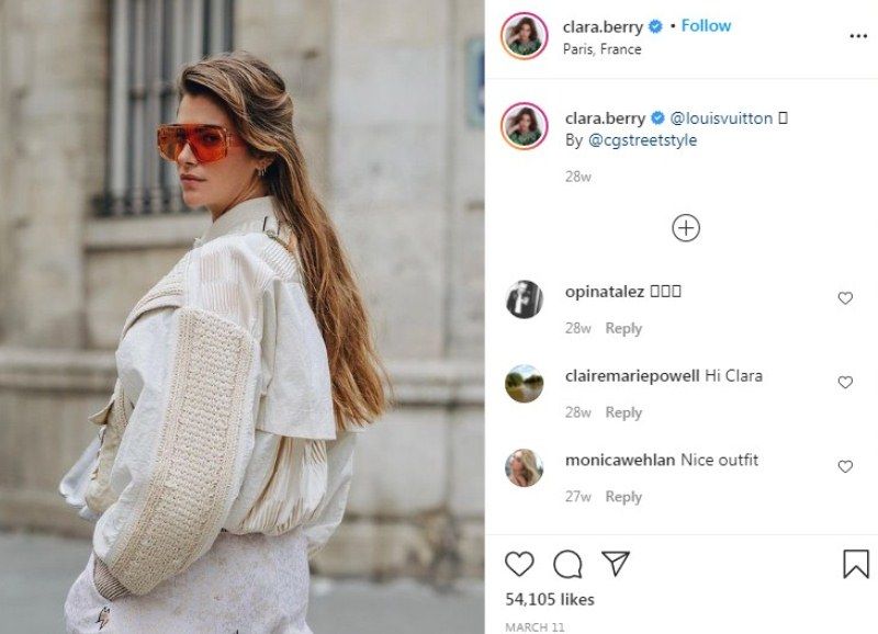 Clara Berry promotes Louis Vuitton in an Instagram post
