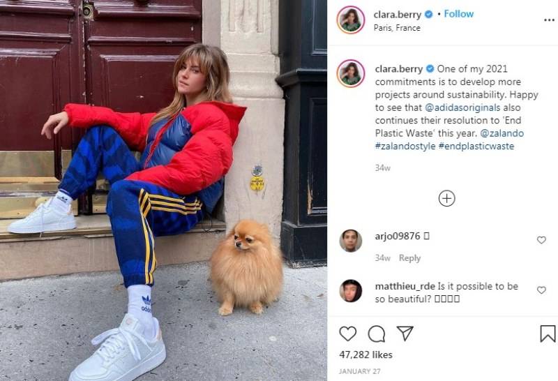 Clara Berry, in an Instagram post, talking about her #endplasticwaste initiative with Adidas