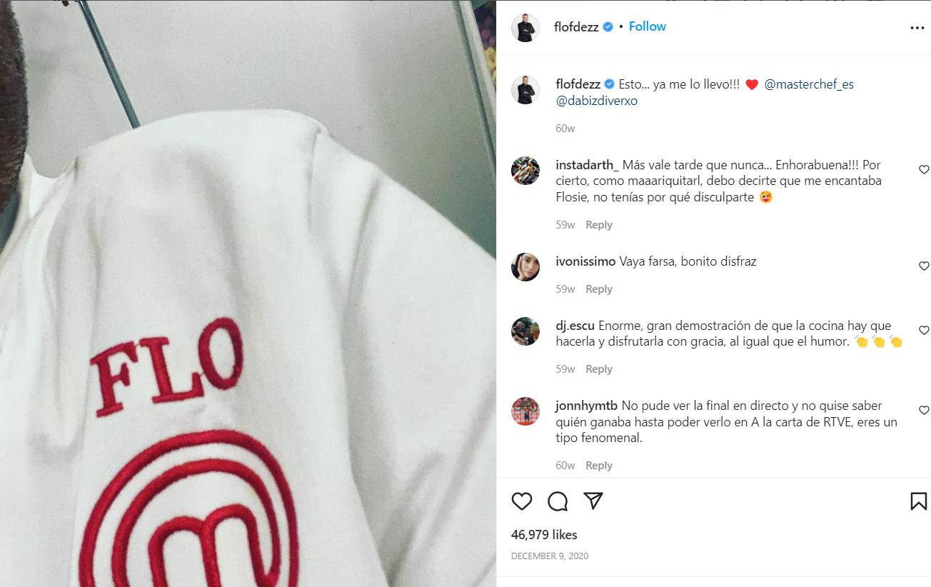 Florentino Fernandez posts a photo of his Master Chef coat on Instagram