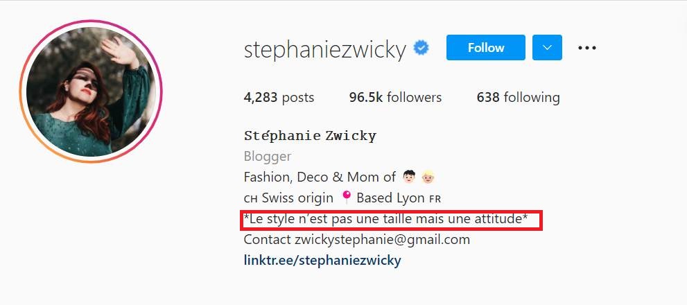 Stephanie Zwicky's motto on her official Instagram profile