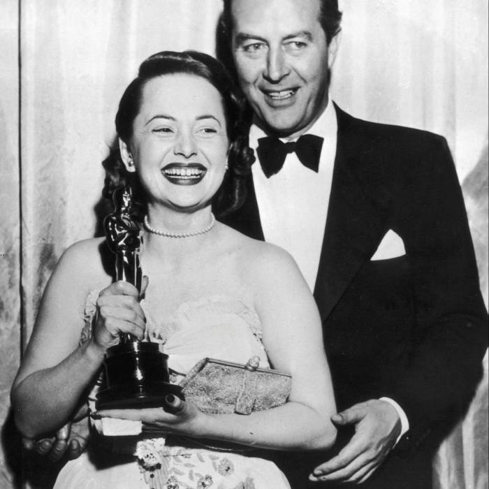 De Havilland wins Best Actress Oscar for actor Ray Milland's 'To Each His Own'