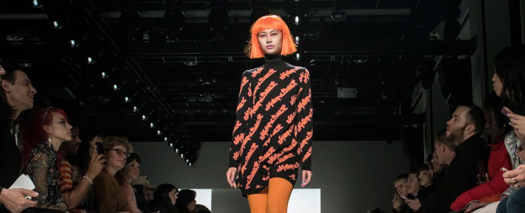 HoYeon Jung walks the runway at Jeremy Scott Show Fall 2018 during New York Fashion Week
