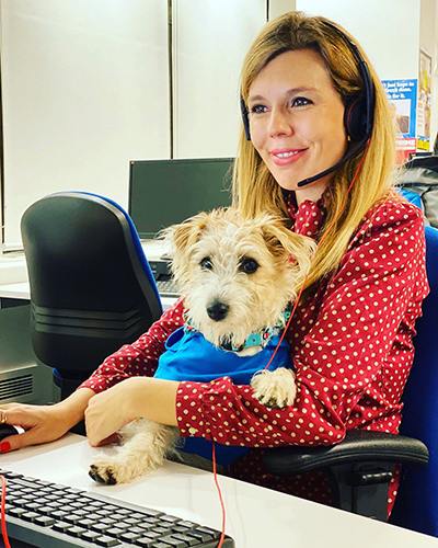 Carrie Symonds with her pet, Dilyn