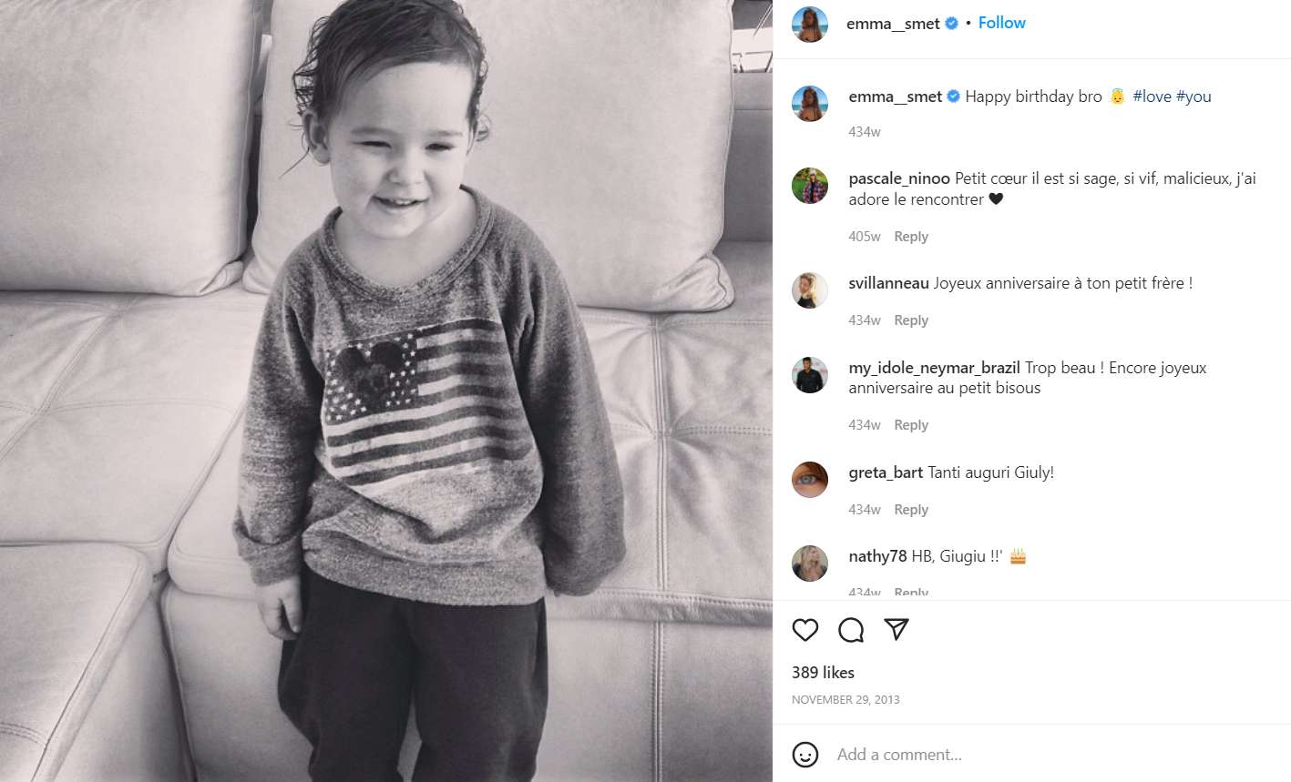 Emma Smet posted a birthday photo of her brother on her Instagram