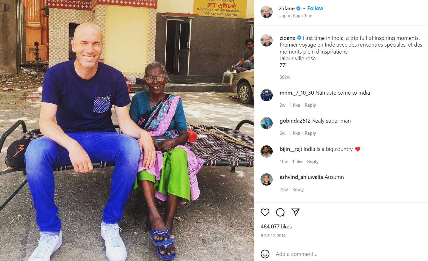 Zinedine Zidane posted on Instagram about his trip to Jaipur