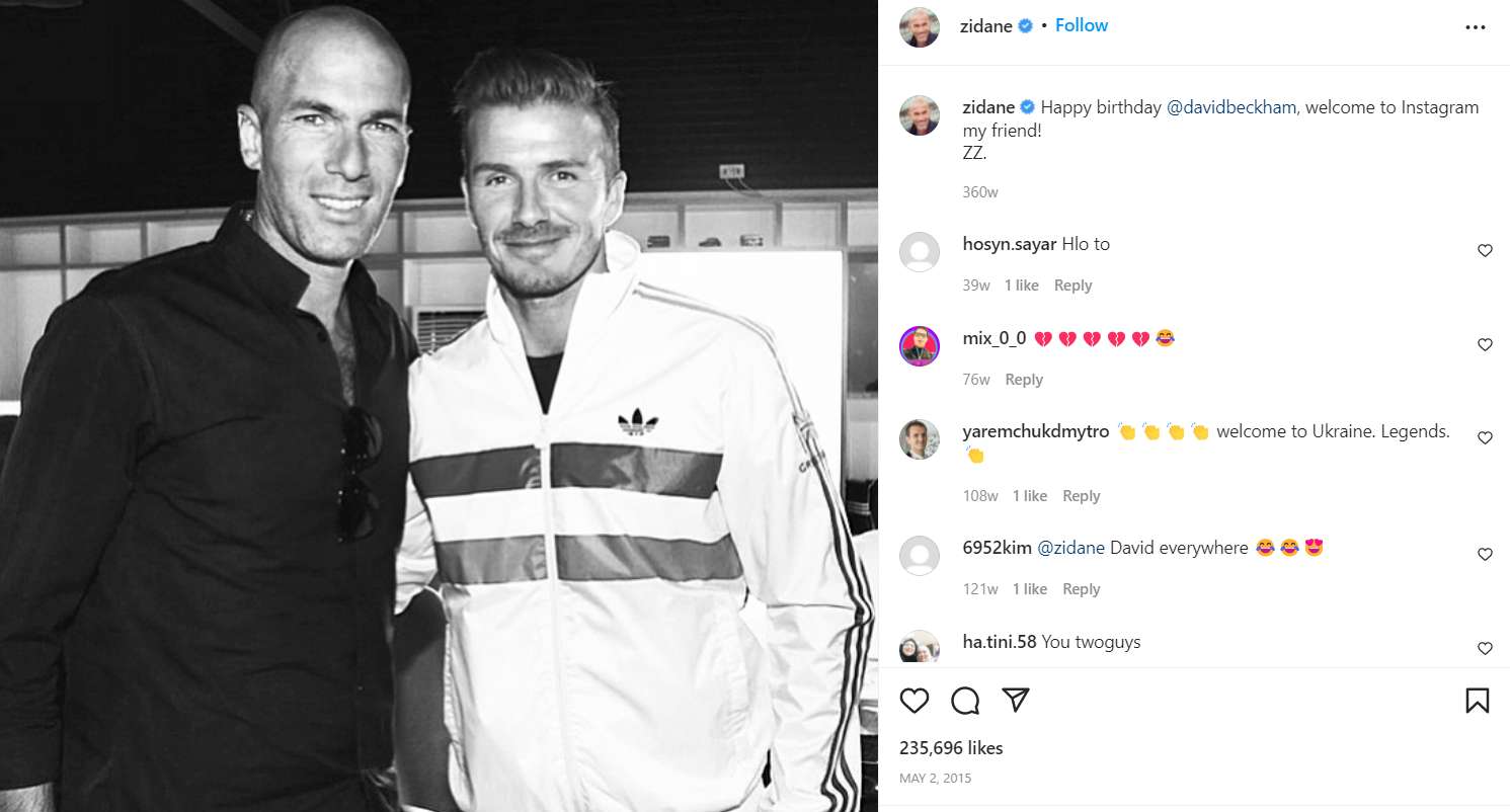 Zinedine Zidane's post about David Beckham
