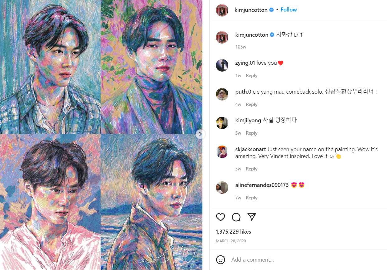 Suho's instagram post about his self portraits