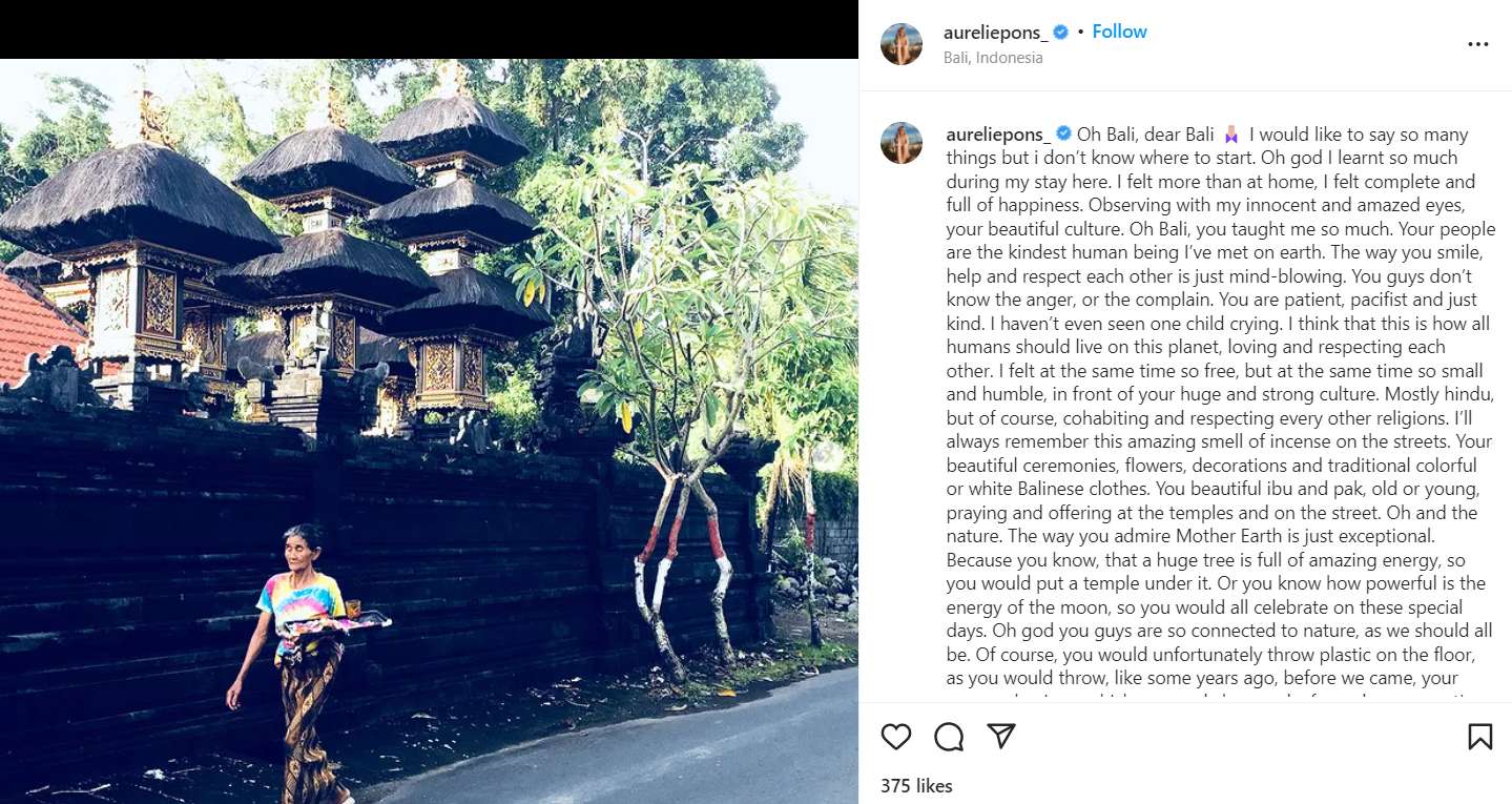 Instagram post by Aurélie Pons on Bali