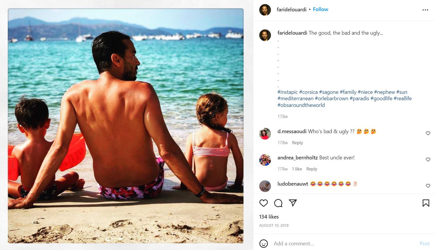 Farid Elouardi with his nephew and niece on the beach