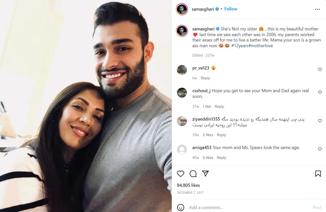Sam Asghari's post about his mother