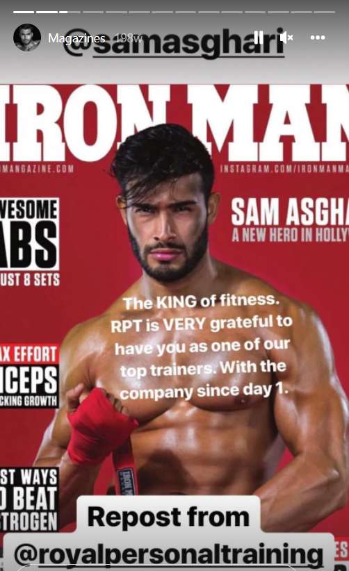 Sam Asghari posted a story about being on the covers of Ironman Magazine