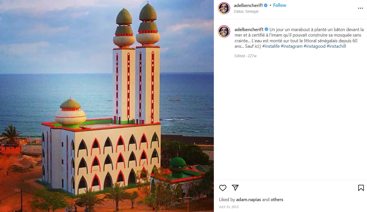 Adel Bencherif's first Instagram post