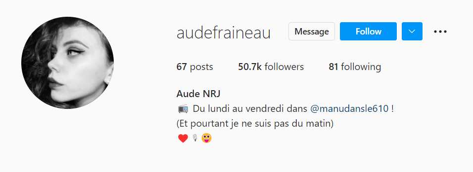 Instagram profile of Aude Fraineau