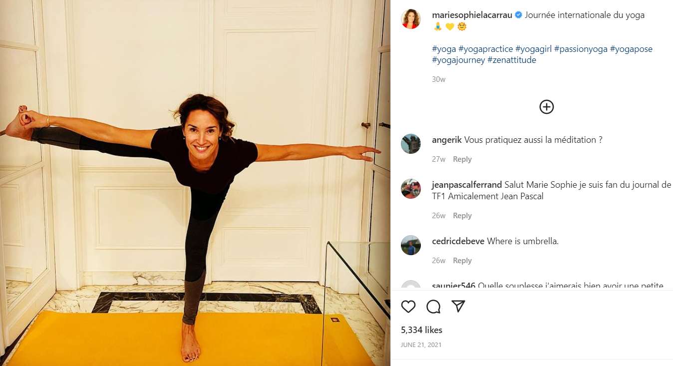 Marie-Sophie Lacarrau doing yoga