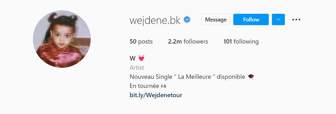 Wejdene's Instagram account
