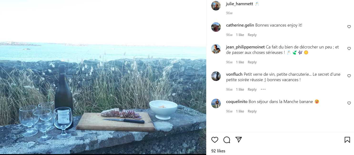 A Julie Hammett food post where we see her eating meat and drinking alcohol