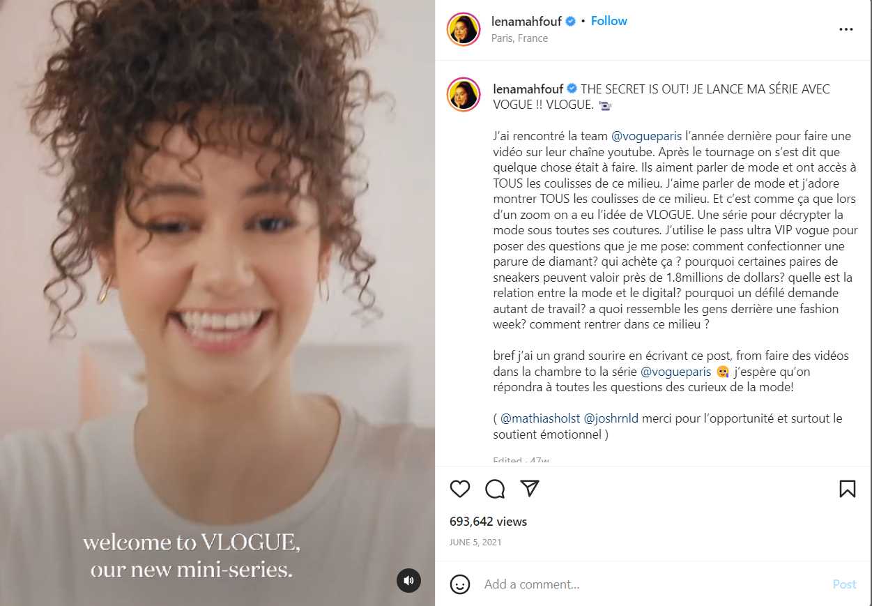 Lena Situations talks about Vlogue on her Instagram account