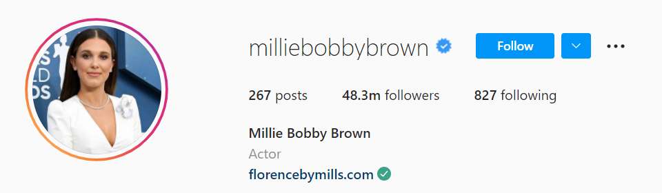 Millie Bobby Brown's official Instagram account